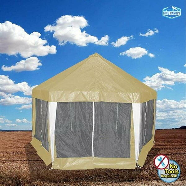 King Canopy 13 x 13 ft. Hexagon Canopy with Tan & White Cover HEX1313TW